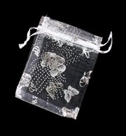 Organzapose med sølv sommerfugle. Hvid. 160 mm